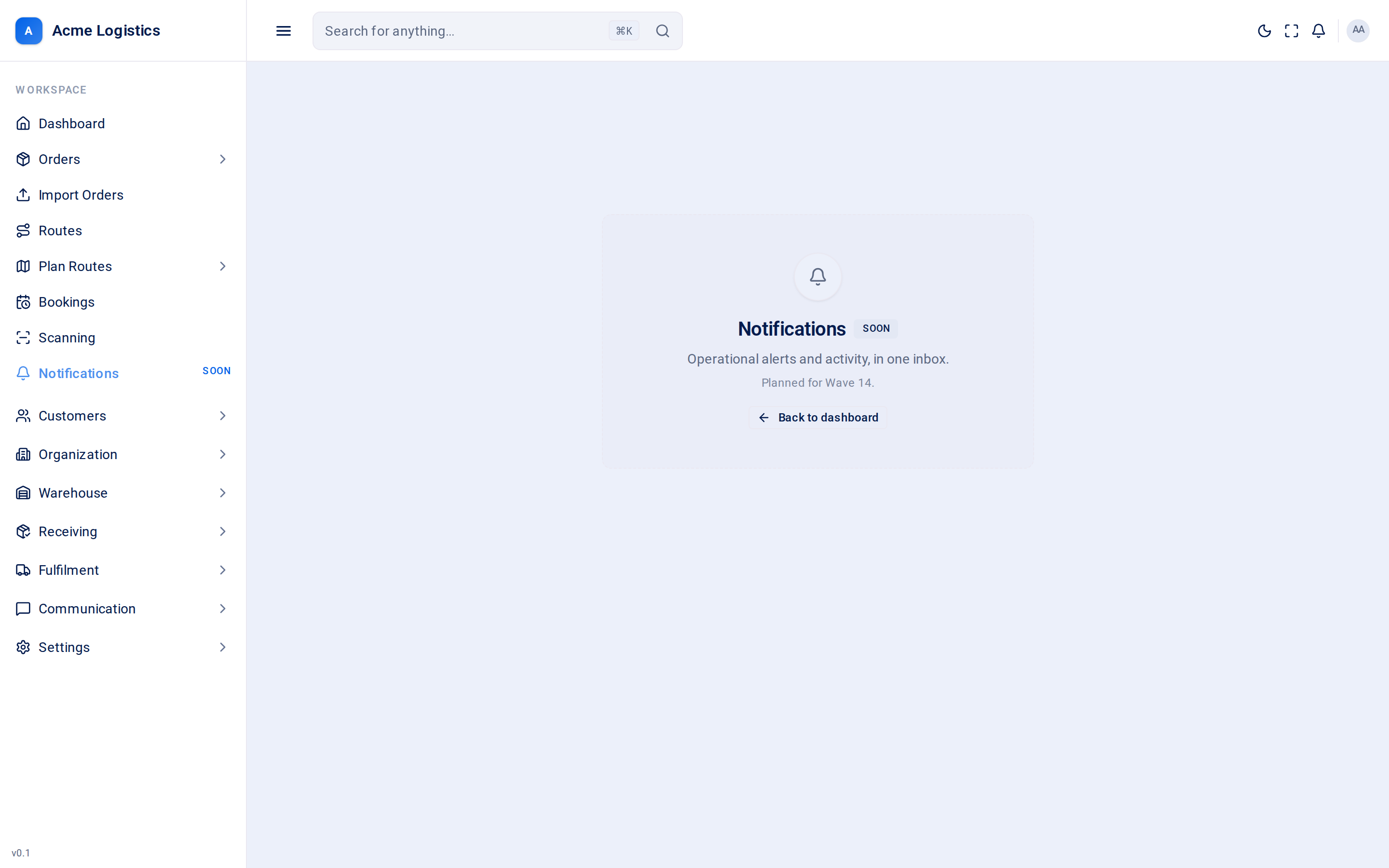 The Notifications page, marked as coming soon