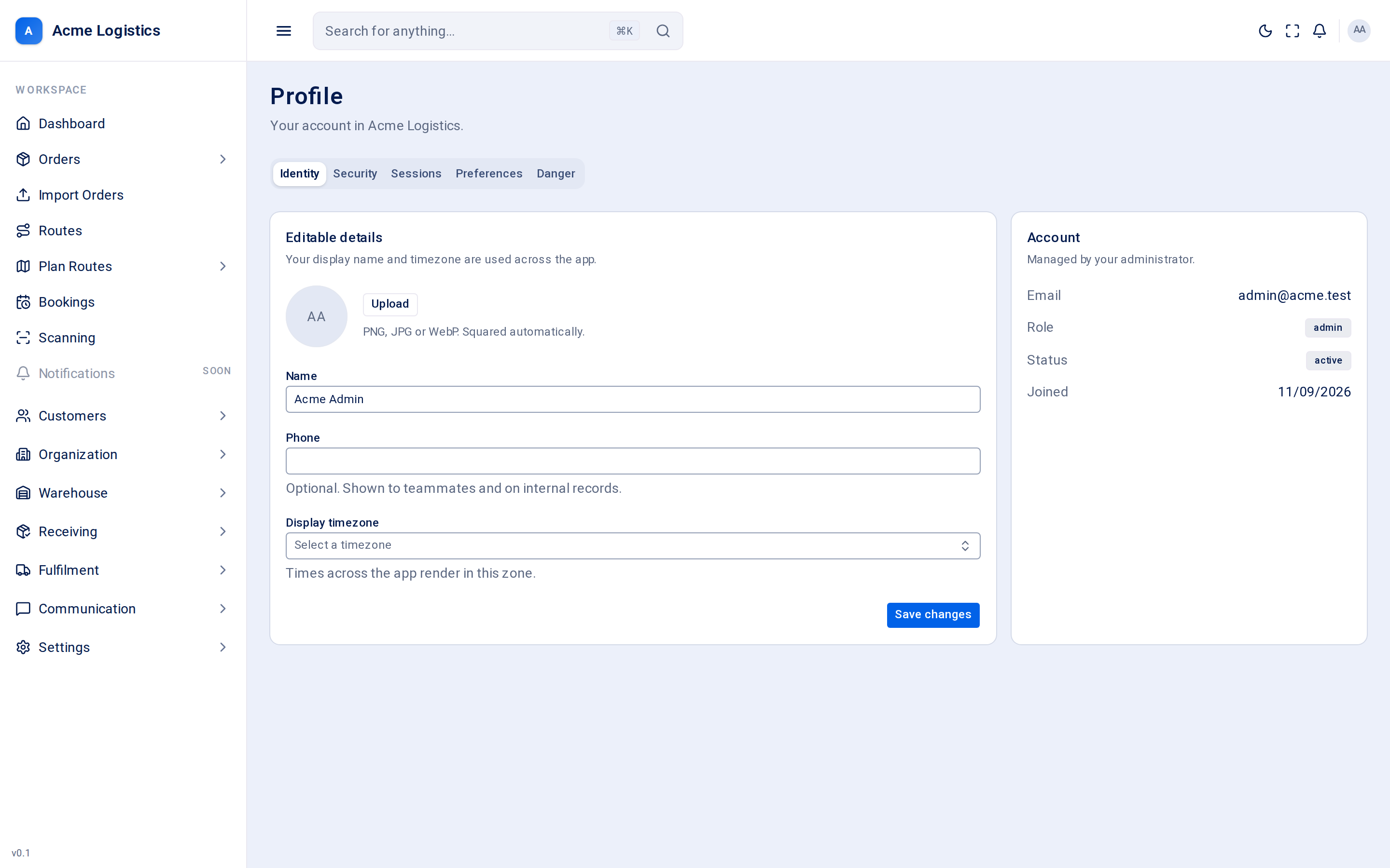 The profile screen on the Identity tab