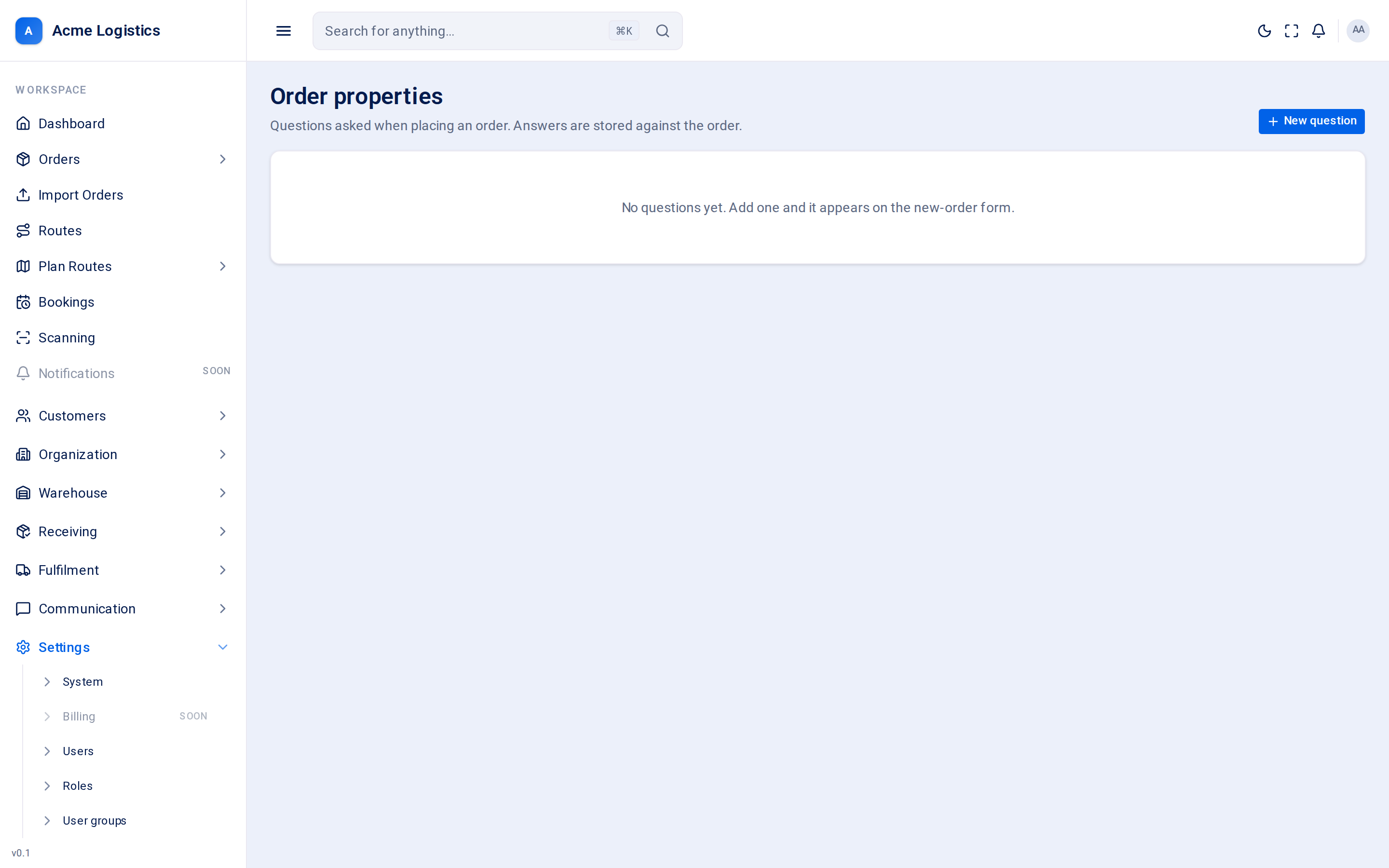 The order properties list