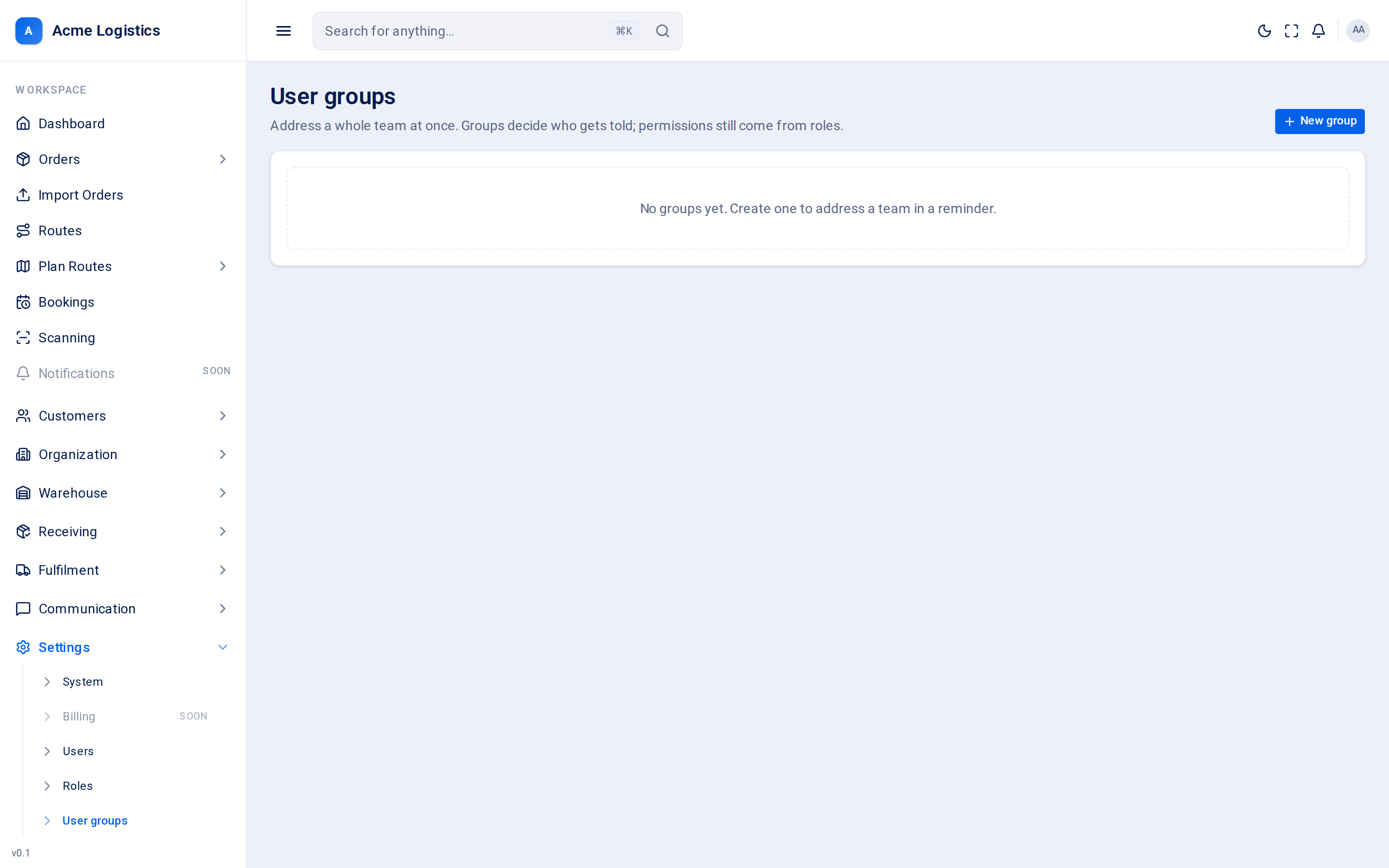 The user groups list with member counts